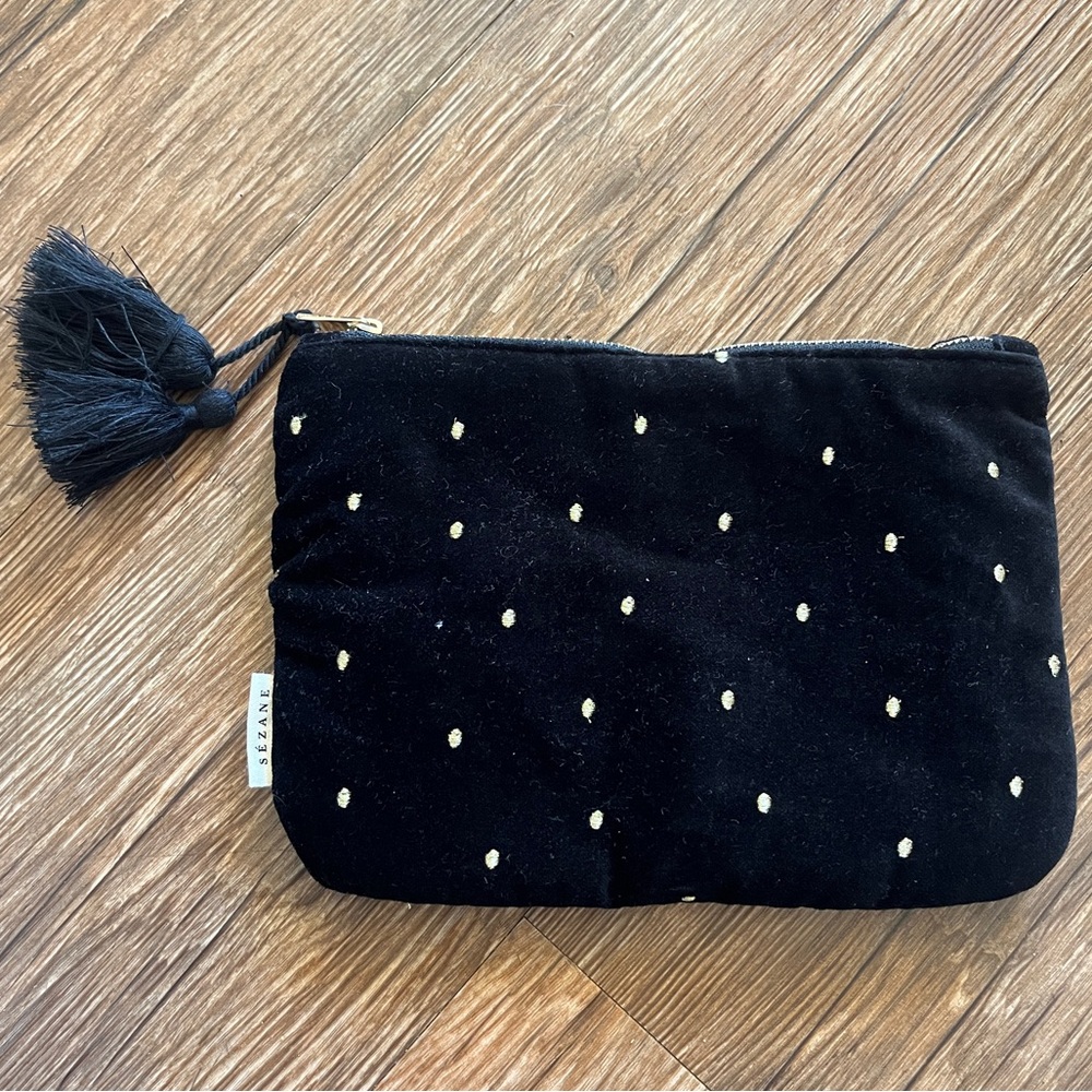 Sézane Black and Gold Embroidered Velour Mini Bag